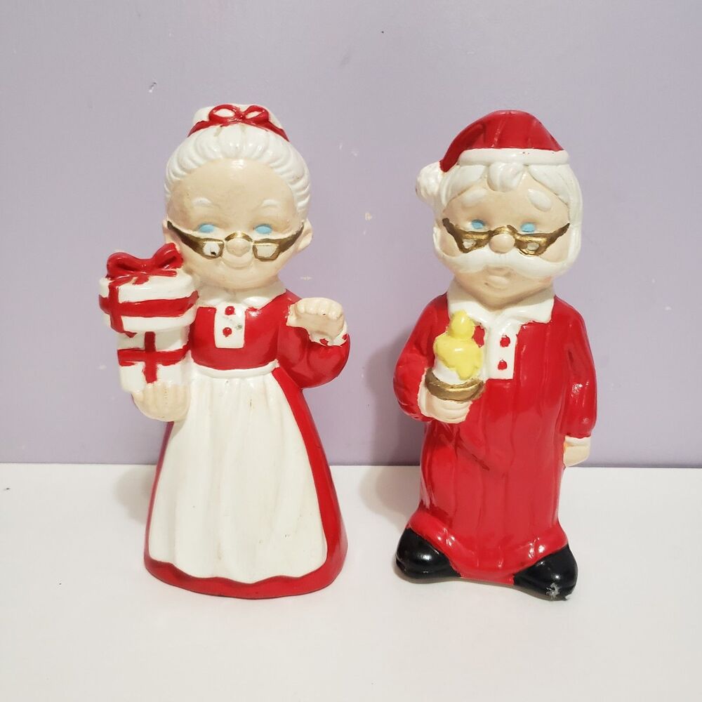 Mr. Mrs. Santa Claus Christmas Vintage Ceramic Figurines Country Home Decor 7"